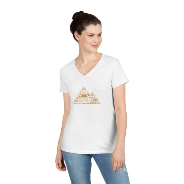 Egypt Pyramid Typography Women’s V-Neck T-Shirt – Egyptian Cities Design Small to 3XL