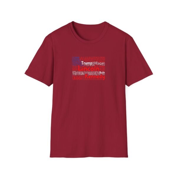 Patriotic American Flag Unisex T-Shirt Featuring U.S. Presidents' Surnames Sizes XS to 5XL