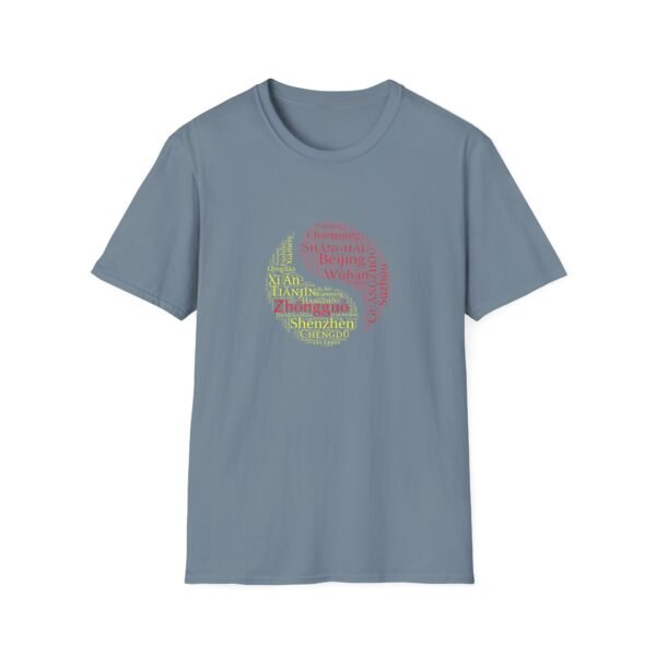 Yin Yang Chinese Cities T-Shirt – Red and Yellow Design Unisex Tee XS to 5XL