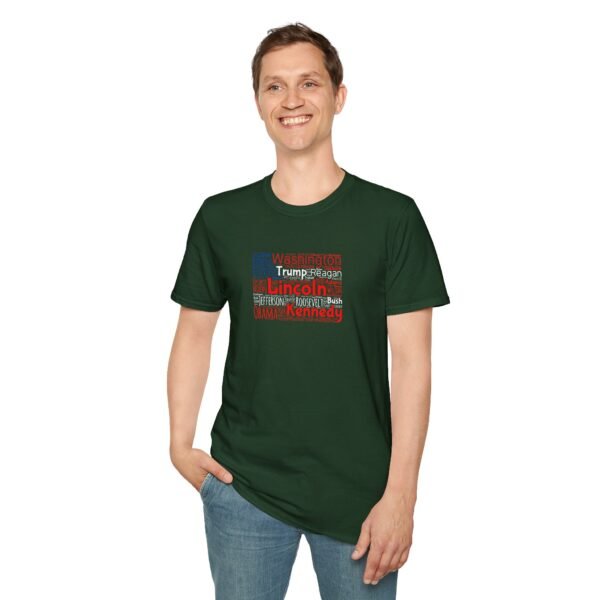 Patriotic American Flag Unisex T-Shirt Featuring U.S. Presidents' Surnames Sizes XS to 5XL