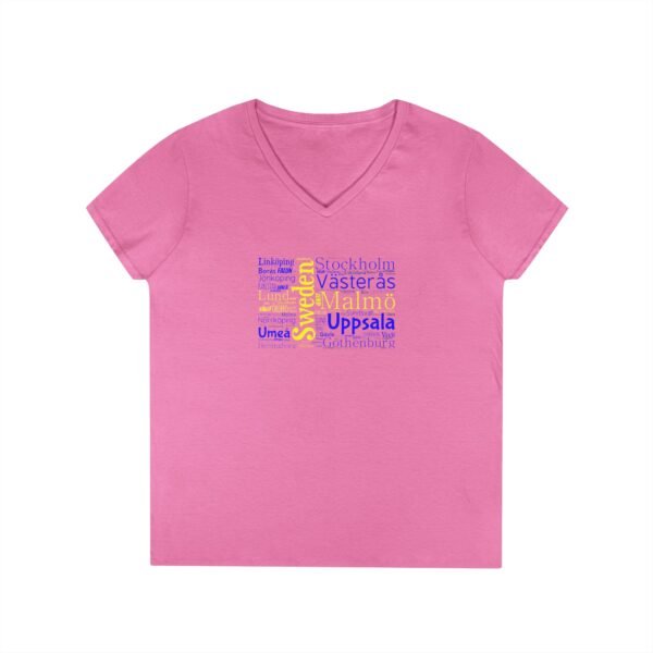 Women’s Sweden Flag V-Neck – Stylish Tee with Swedish Cities Design Sizes S to 3XL