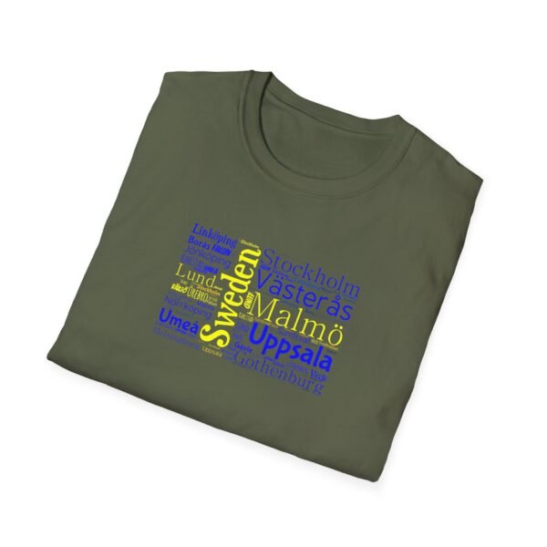 Swedish Flag City Names T-Shirt – Unisex Tee Representing Sweden Sizes XS to 5XL
