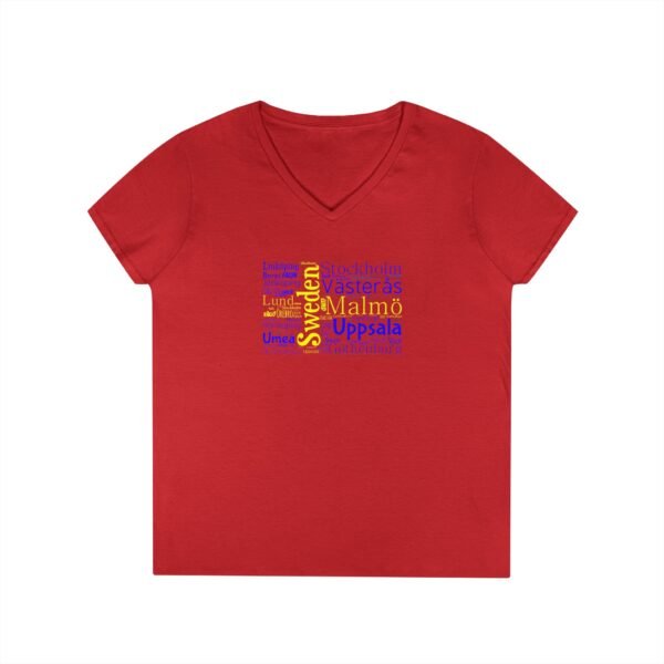 Women’s Sweden Flag V-Neck – Stylish Tee with Swedish Cities Design Sizes S to 3XL