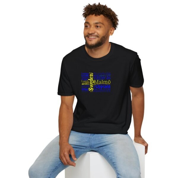 Swedish Flag City Names T-Shirt – Unisex Tee Representing Sweden Sizes XS to 5XL