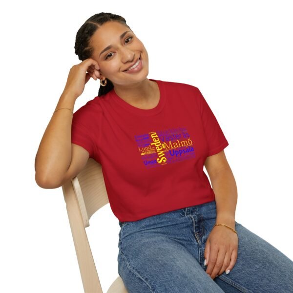 Swedish Flag City Names T-Shirt – Unisex Tee Representing Sweden Sizes XS to 5XL