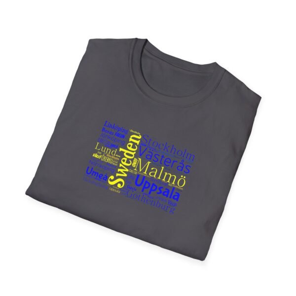 Swedish Flag City Names T-Shirt – Unisex Tee Representing Sweden Sizes XS to 5XL