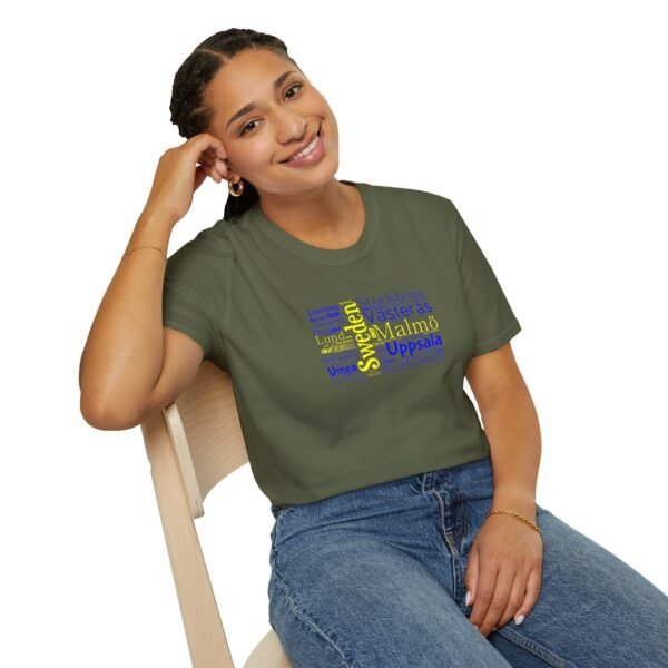 Swedish Flag City Names T-Shirt – Unisex Tee Representing Sweden Sizes XS to 5XL