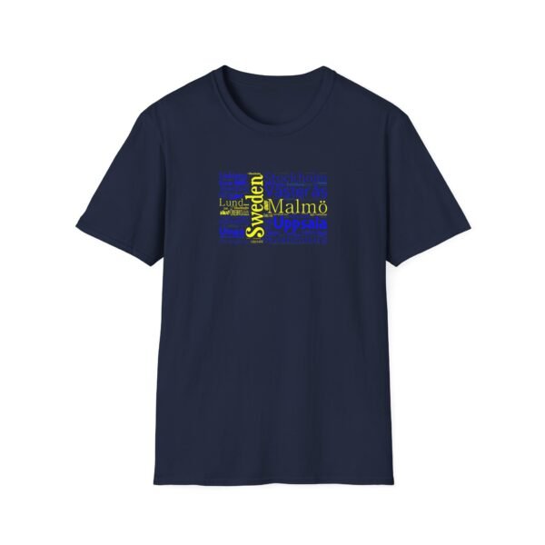 Swedish Flag City Names T-Shirt – Unisex Tee Representing Sweden Sizes XS to 5XL
