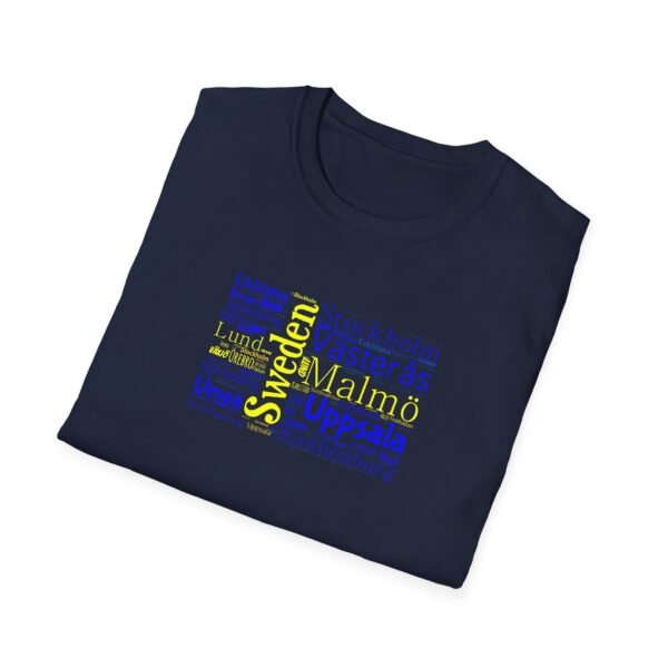Swedish Flag City Names T-Shirt – Unisex Tee Representing Sweden Sizes XS to 5XL
