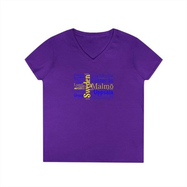Women’s Sweden Flag V-Neck – Stylish Tee with Swedish Cities Design Sizes S to 3XL