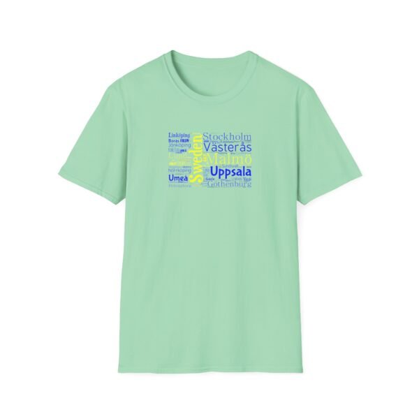 Swedish Flag City Names T-Shirt – Unisex Tee Representing Sweden Sizes XS to 5XL