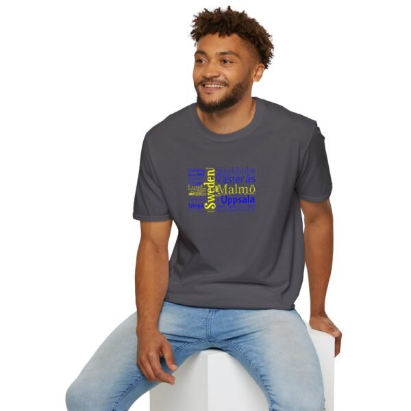 Swedish Flag City Names T-Shirt – Unisex Tee Representing Sweden Sizes XS to 5XL
