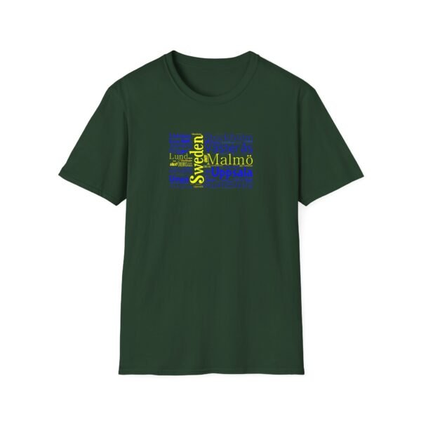 Swedish Flag City Names T-Shirt – Unisex Tee Representing Sweden Sizes XS to 5XL