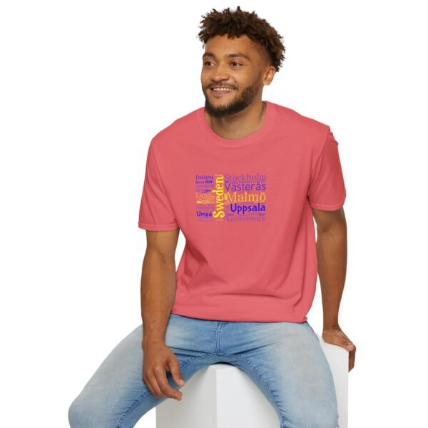 Swedish Flag City Names T-Shirt – Unisex Tee Representing Sweden Sizes XS to 5XL