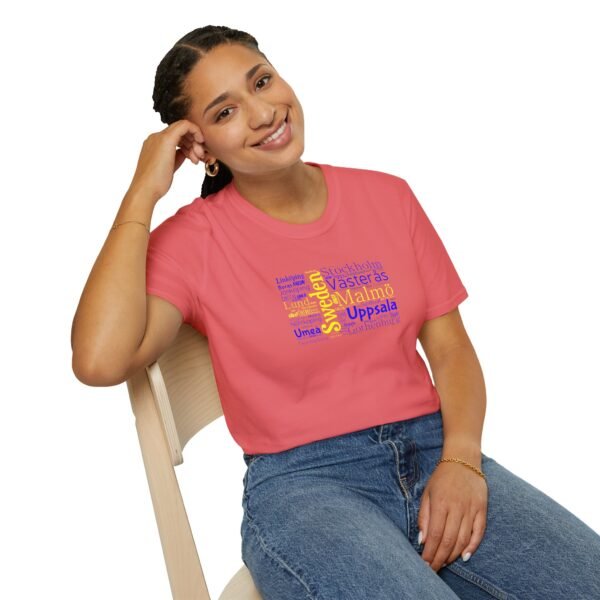 Swedish Flag City Names T-Shirt – Unisex Tee Representing Sweden Sizes XS to 5XL