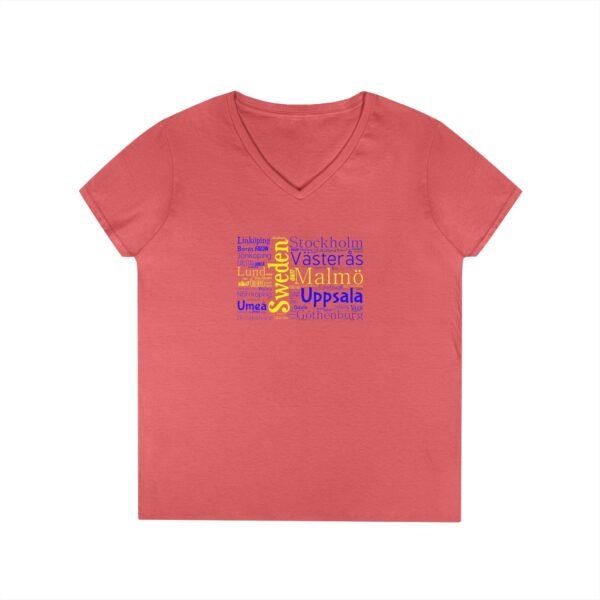 Women’s Sweden Flag V-Neck – Stylish Tee with Swedish Cities Design Sizes S to 3XL