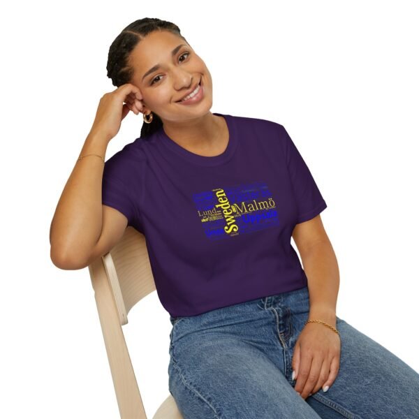 Swedish Flag City Names T-Shirt – Unisex Tee Representing Sweden Sizes XS to 5XL