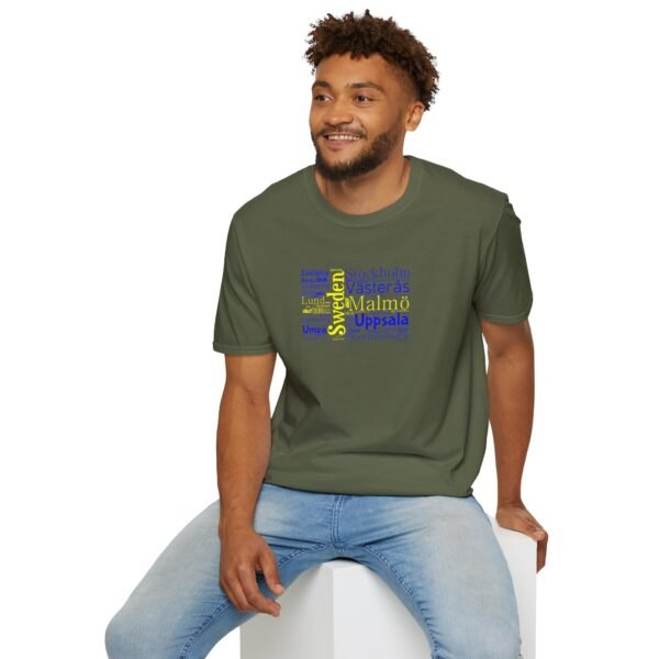 Swedish Flag City Names T-Shirt – Unisex Tee Representing Sweden Sizes XS to 5XL