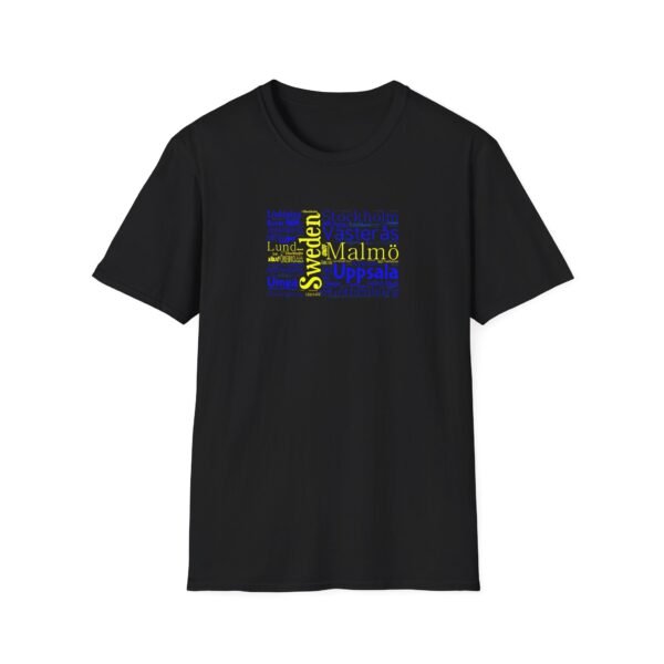 Swedish Flag City Names T-Shirt – Unisex Tee Representing Sweden Sizes XS to 5XL