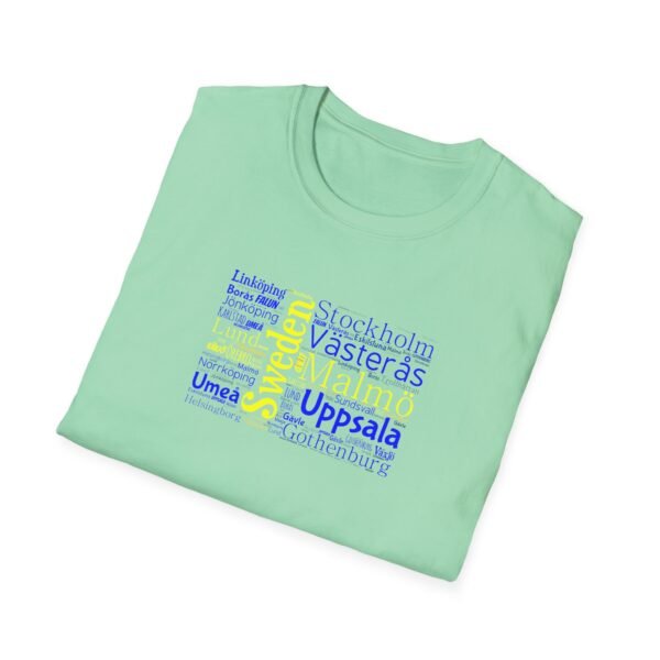 Swedish Flag City Names T-Shirt – Unisex Tee Representing Sweden Sizes XS to 5XL