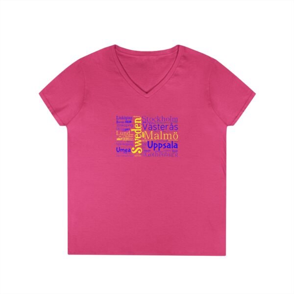 Women’s Sweden Flag V-Neck – Stylish Tee with Swedish Cities Design Sizes S to 3XL