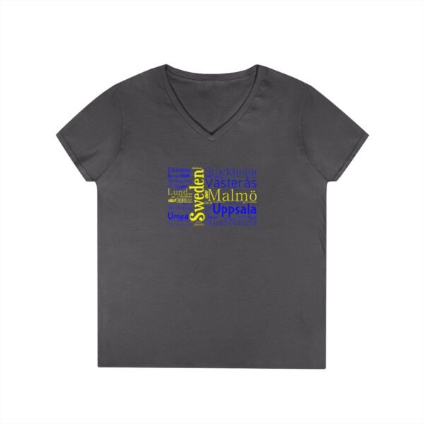 Women’s Sweden Flag V-Neck – Stylish Tee with Swedish Cities Design Sizes S to 3XL
