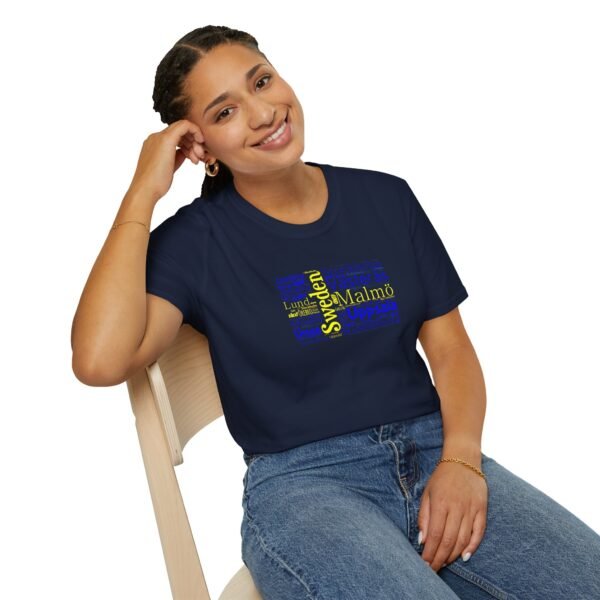 Swedish Flag City Names T-Shirt – Unisex Tee Representing Sweden Sizes XS to 5XL