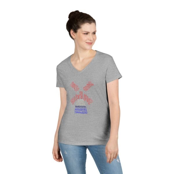 Netherlands Windmill Ladies V Neck T-Shirt – Dutch Cities Typography Tee | Unisex S–3XL