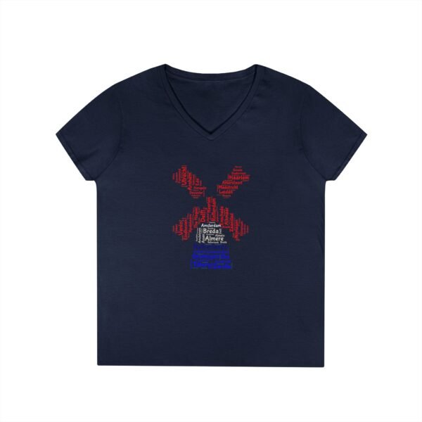 Netherlands Windmill Ladies V Neck T-Shirt – Dutch Cities Typography Tee | Unisex S–3XL