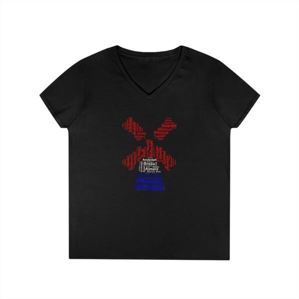 Netherlands Windmill Ladies V Neck T-Shirt – Dutch Cities Typography Tee | Unisex S–3XL