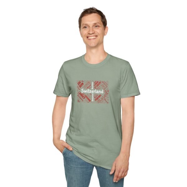 Switzerland Cities Unisex T-Shirt – Swiss Flag Word Art Design