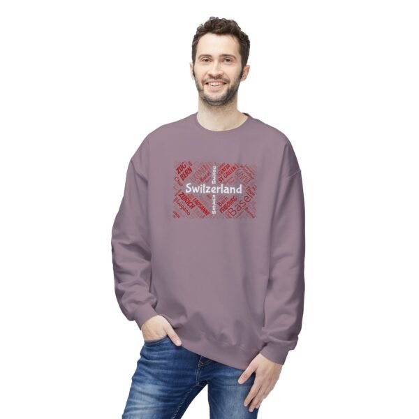 18091989369357649774_2048.jpeg Switzerland Cities Crew Neck Sweatshirt – Swiss Flag Word Art Design Sizes