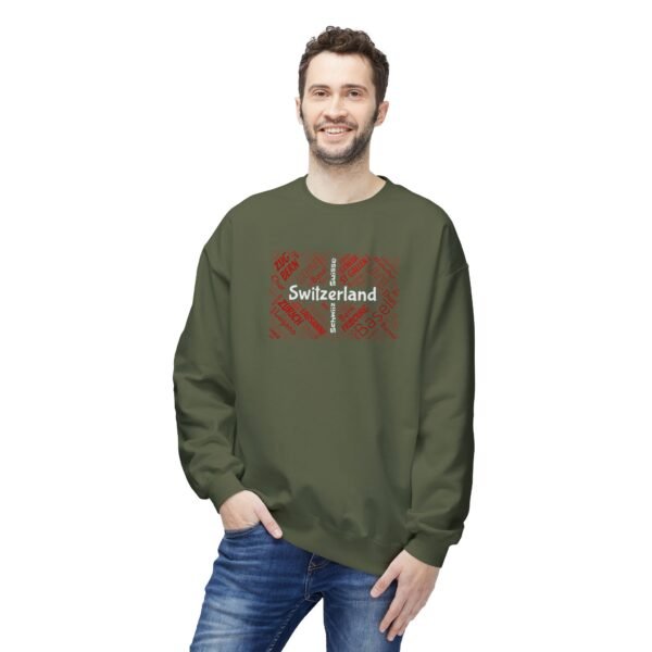259448846769009623_2048.jpeg Switzerland Cities Crew Neck Sweatshirt – Swiss Flag Word Art Design Sizes