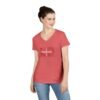 Women’s V-Neck Switzerland Cities T-Shirt – Swiss Flag Word Art Design