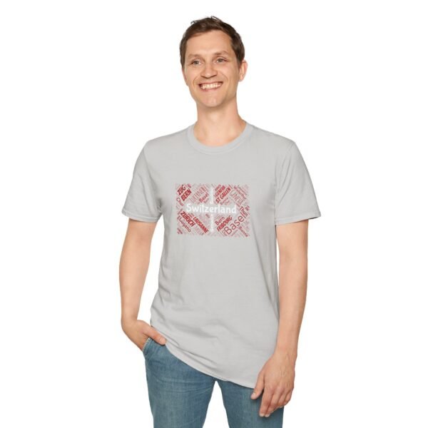 Switzerland Cities Unisex T-Shirt – Swiss Flag Word Art Design