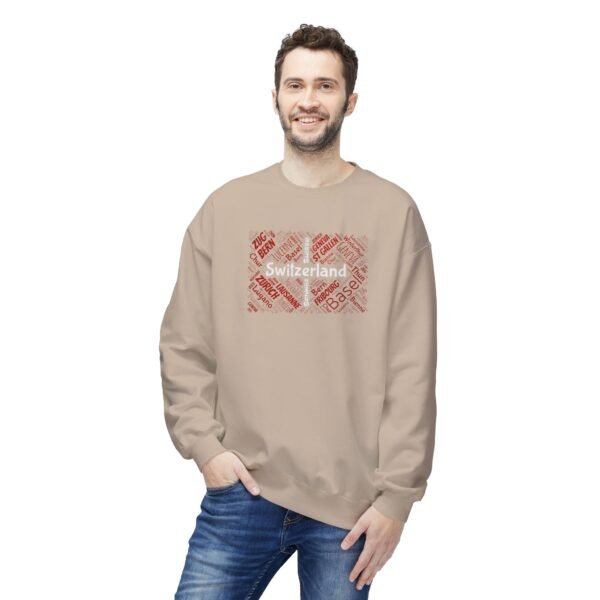 9722237773409442898_2048.jpeg Switzerland Cities Crew Neck Sweatshirt – Swiss Flag Word Art Design Sizes